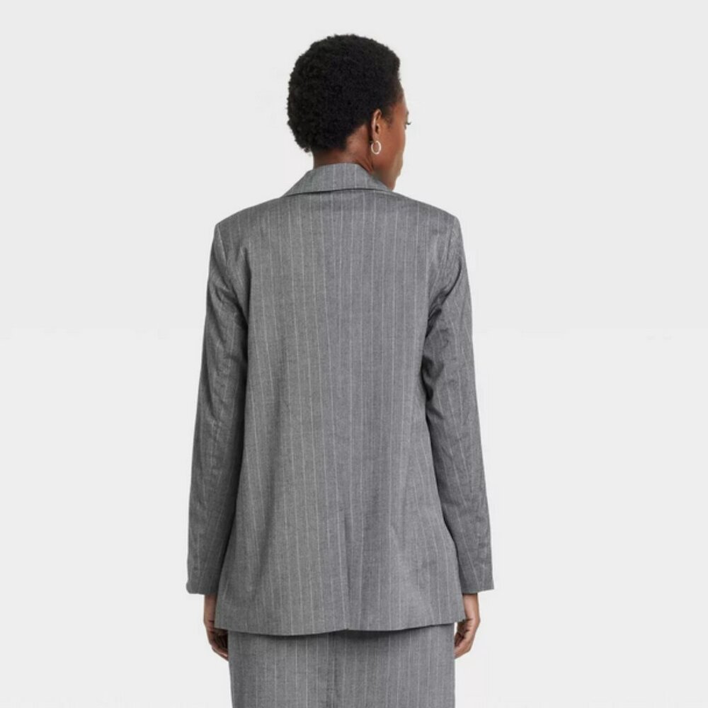 Women's Double Breasted Blazer - A New Day™ Gray Pinstripe L - Picture 4 of 4